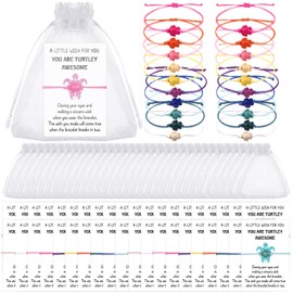 Easywiny 50 Sets Good Luck Charms Employee Appreciation Gifts Sea Turtle Bracelets Good Luck Bracelets with Wish Cards Inspirational Turtle for Teachers Team Women Coworker Leaving Gifts