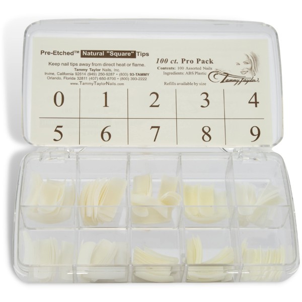 Tammy Taylor Pre-Etched Natural Square Nail Tips | Will Not Crack or Shrink, With Double the Strength of Standard Tips | Home & Pro Application (20ct)