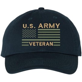 US Army Veteran USA Flag Embroidered Dad Hat Unstructured USA Army Military Vet Adjustable Baseball Cap, Navy
