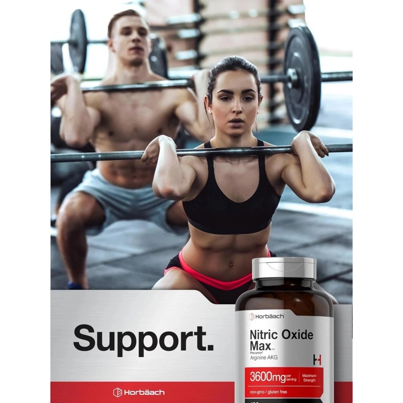 Horbäach Nitric Oxide Max 3600mg | 120 Caplets | with