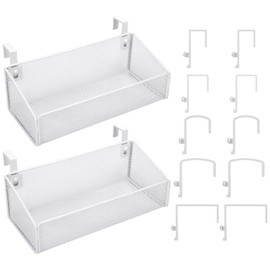 Rtteri 2 Sets Bedside Shelf Bed Metal Storage Basket Bunk Bed Shelf with 10 Pair 5 Different Size Hooks Bed Side Organizer Caddy Hanging Organizer for Home Office Desk Phone Book(White)