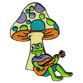 Mushroom Frog with Guitar Patch for Iron-On or Sew-On Clothes Embroidered Iron-On Patch Music Patch Size 7.0 x 5.8 cm