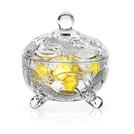 Joeyan 6 oz Embossed Glass Candy Dish with Lid,Clear Decorative Storage Jar,Small Vintage Jewelry Box,Snack Containers for Wedding Party Buffet,Christmas for Women,Dishwasher Safe