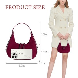 Prpeko Shoulder Bag Crescent Retro Y2k Hobo Handbags 90s Underarm Purse Bag Fashion Clutch Purses for Women, Burgundy(suede), Small
