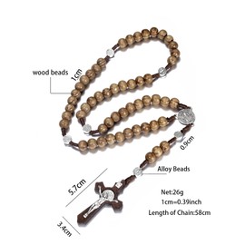 LH1028 Catholic Rosary Round Wooden Bead Handmade Line Christian Vintage Cross Ornament Rosary Necklace (style-1)