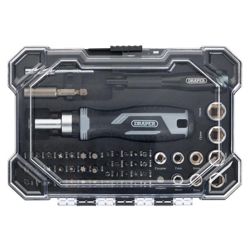 Draper 55pc Soft Grip Ratchet Screwdriver and Bit Set -