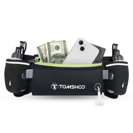 TOMSHOO Waterproof Running Waist Bag Zipper Reflective Walking Belt Adjustable Strap Dual Water Bottle Sports Accessories Lightweight and Breathable Large Capacity Pockets Headphone Hole Design