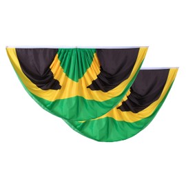 Kind Girl 2 Pcs Jamaica Fan Flag, Patriotic Half Fan Flag, 6ft W x 3ft H, Green, Yellow, Black, Red, White, National Day Celebrations, Outdoor-Flags, Banner, Jamaica