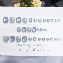 MISS MUMU Nail Tips for Legs, 24 Pieces, Short, Spring and Summer, Simple, Cute, Popular, Bridal Nail Stickers, Glossy, Fake Nails, Coming-of-age Ceremonies, Weddings, School Entrance Ceremonies