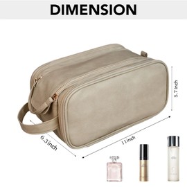 WIZONER Stylish Makeup Bag Travel Organizer - Large Waterproof Makeup Organizer for Women & Toiletry Pouch for Men, PU Leather with Multiple Compartments (khaki)