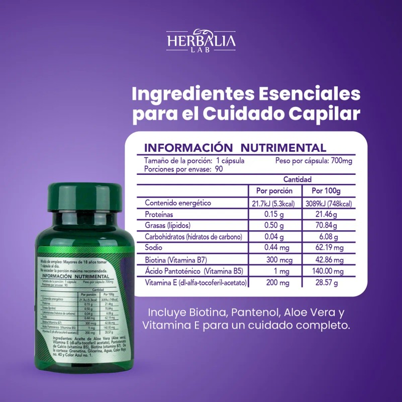 Herbalia Lab Vitaminas Hair Boost, Biotina + Pantenol