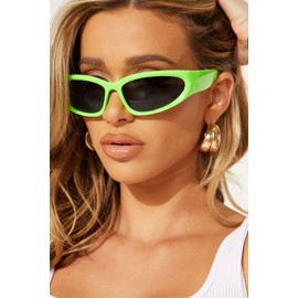 ADE WU Wrap Around Fashion Sunglasses for Women Men Trendy y2k Sport Sun Glasses Goggles Shades Neon Green
