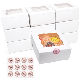 ZKKZOMA 12 Pack 6x6x3 Inch Bakery Boxes with 12 Stickers - Cookie Packaging Boxes for Birthday, Wedding, Bakery Supplies