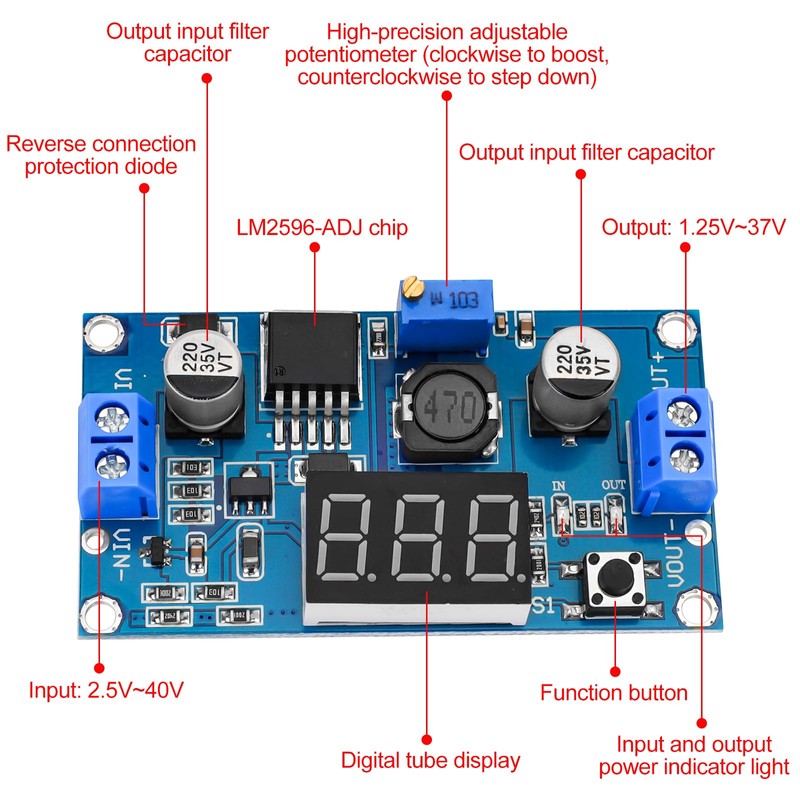 LM2596S Adjustable DC-DC Buck Converter Reduced Voltage Regulator Power Module