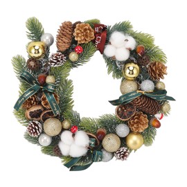 Christmas Pinecone Wreath with Cotton Balls Festival Front Door Hanging Garland for Home Decoration Green