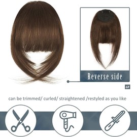 Bangs Hair Clip in Bangs Synthetic Hair Extensions French Bangs Clip for Women with Temples Bangs Fringe Hair (dark brown)