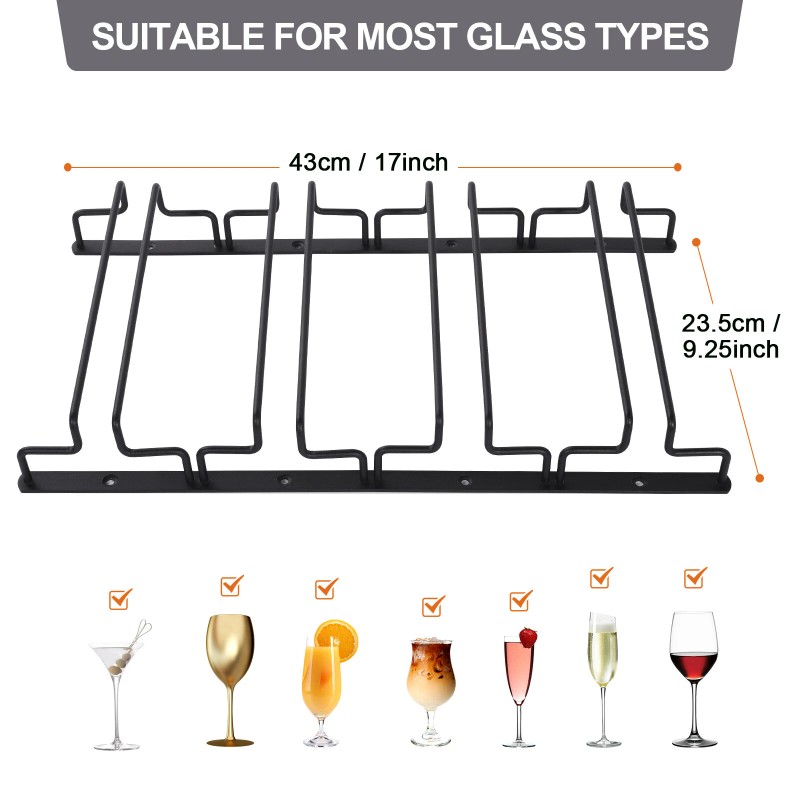 Uten 4 Rows Wine Glass Racks Under Cabinet Wall Mounted