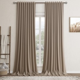 Taupe Linen Blackout Curtains for Bedroom 96 Inch Length 2 Panels Set Back Tab Pocket Neutral Farmhouse Living Room Darkening Curtains Track System Thermal Insulated Black Out Drapes 52x96