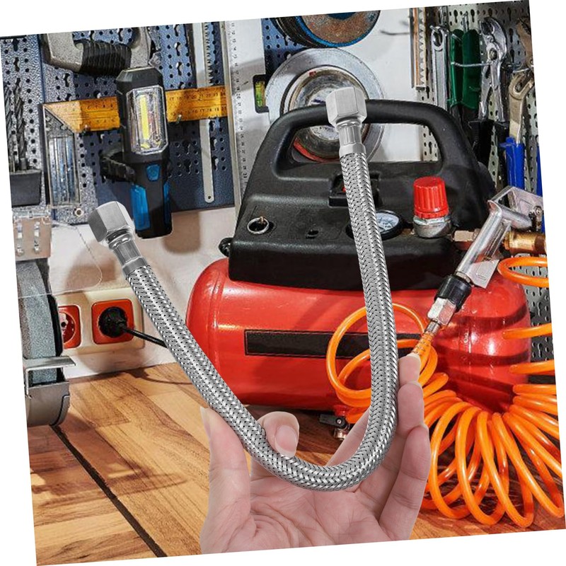 Operitacx 2pcs Stainless Steel Air Compressor Hose Replacement Durable Flexible