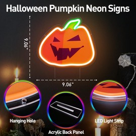 Thanksgiving Pumpkin Neon Signs, Fall Pumpkin Neon Light Sign for Bedroom Wall Decor, USB Powered Light up Sign with Base, Pumpkin LED Signs Room Decor Aesthetic for Thanksgiving Decoration Gift