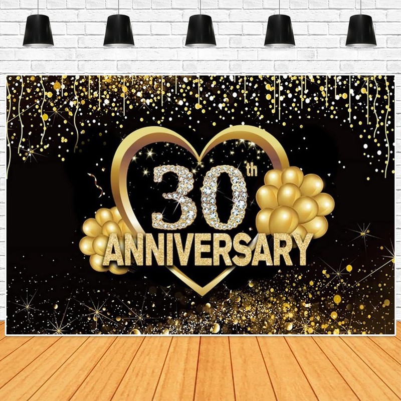 30th Anniversary Backdrop Wedding Anniversary Decorations Backdrop Black Gold 30th