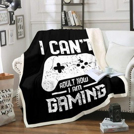 Gamepad Sherpa Blanket Gamer Gaming Fleece Throw Blanket for Kids Boys Girls White Joystick Plush Blanket Modern Game Controller Fuzzy Blanket for Sofa Bed,Double 60x79 Inch