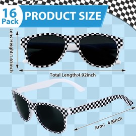 16 Pack Race Car Checkered Sunglasses White Frame Black Checker Sunglasses Bulk for Kids Race car Party Essentials & Gear Up With Race car Plastic Sunglasses for Racing Theme Birthday Party Gifts