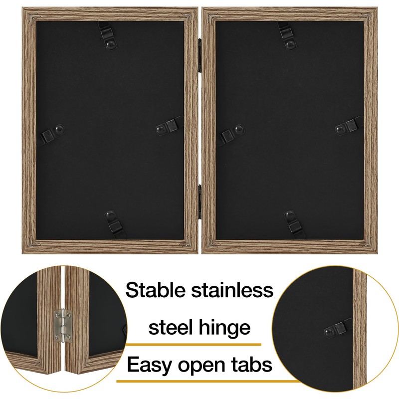 decorUhome Double 4x6 Picture Frame Vertical, Engineered Wood Bifold Photo