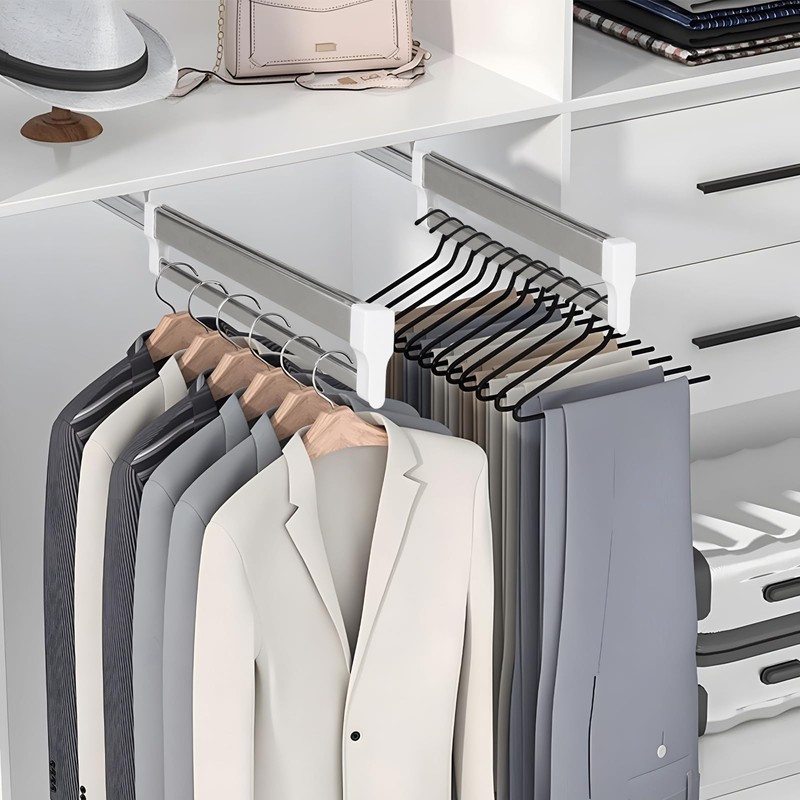 DBREAKS Extendable Clothes Rail for Pull-Out Clothes Hangers, Wardrobe Rail,