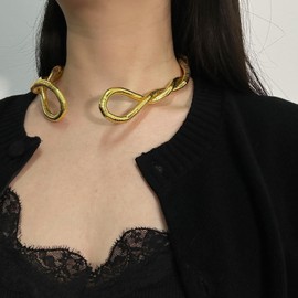 HTH Bendable Snake Necklace Flexible Adjustable Snake Choker Necklace Bracelet Accessories (Gold)