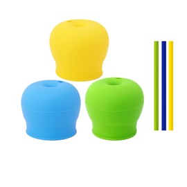 3 Pack Silicone Sippy Cup Lids with Straws, Stretches to Cover Kids Cups or Toddler Cups into Soft Spout Sippy Cups, Spill Proof Silicone Lids for Cups