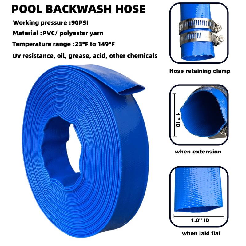 1 IN x 100 FT Pool Backwash Hose, Heavy Duty