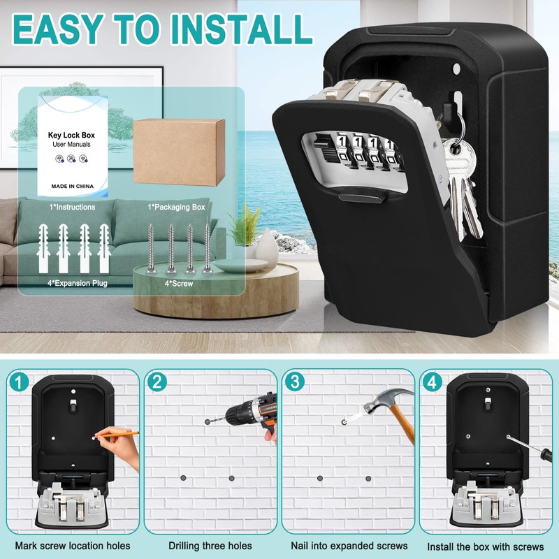 VOBUKE Key Safe with Combination Code, Outdoor Key Safe Weatherproof