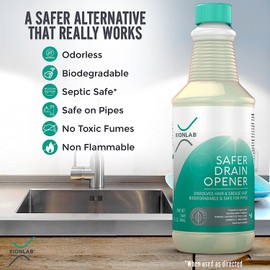 XionLab Safer, Greener Drain Clog Remover – Industrial-Strength Liquid Drain Cleaner for Hair & Grease – Septic Safe, Odorless, Biodegradable for Bathroom Sink, Bath Tub, & Shower Drain – 32 oz