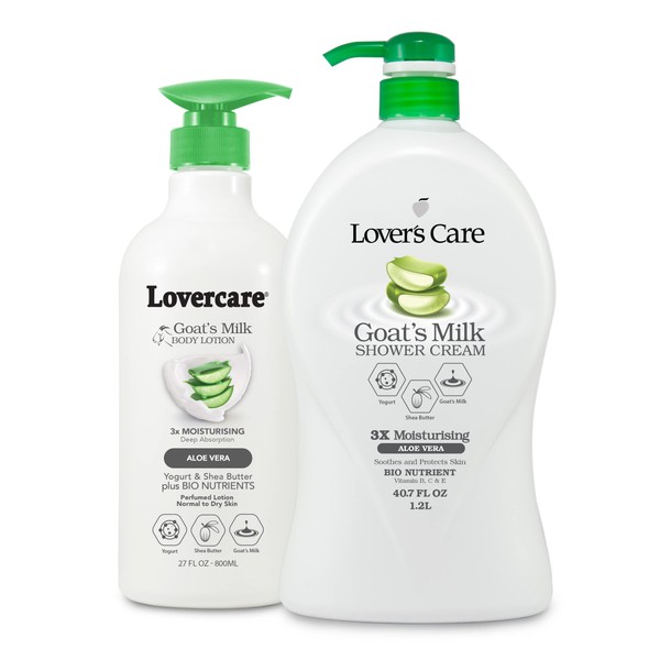 Lover's Care Goat Milk Body Lotion for Dry Skin Aloe Vera 27.05oz (800ml) - Combo Body Lotion & Body Wash…