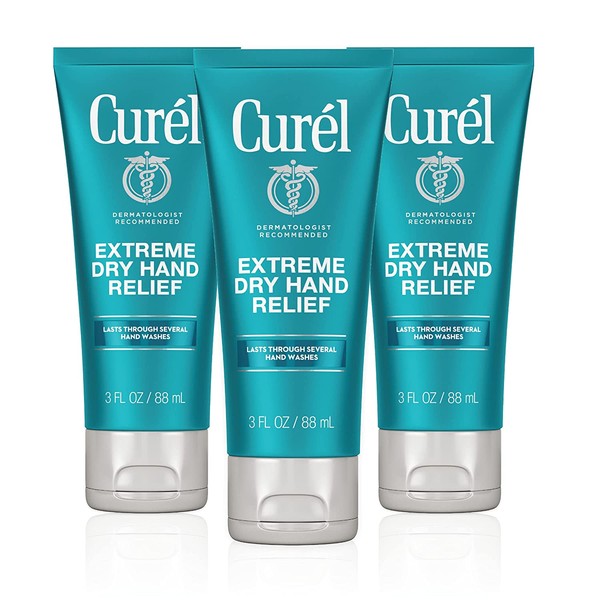 Curél Extreme Dry Hand Cream, Travel Size Lotion for Dryness Relief, Easily Absorbed Hand Cream for Long-Lasting Relief after Washing Hands, with Eucalyptus Extract, 3 Ounce (Pack of 3),