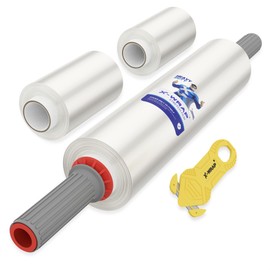 X-Wrap Stretch Wrap Stretch Film Roll with Handles, 1 Roll of 15 inch x 1000ft 60 Gauge Shrink Wrap, 2 Rolls of 4 inch 400ft Mini Wrap and Multi-Purpose Safety Knife Cutter