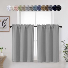 WelvetBLK Silver Grey Cafe Blackout Curtains Tier 36 Inch Length 2 Panels, Soft Solid Thermal Insulated Room Darkening Small Kitchen Window Curtains Over Sink for Bathroom, Silver Grey, Each 30"Wx36"L