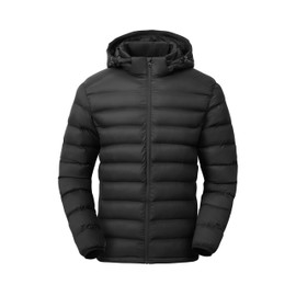 Gopune Men's Lightweight Puffer Jacket Detachable Hooded Water Resistant Puffy Winter Down Jackets for Snow Ski Travel,Black M