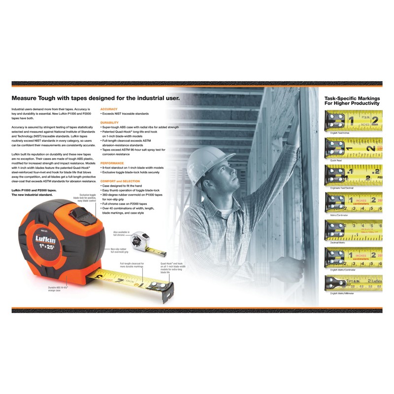 Lufkin P2133D Power Return Engineer's Tape, 1-Inch by 33-Feet, Chrome