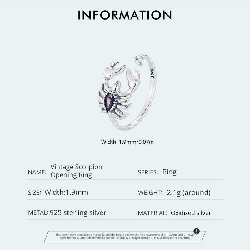 Shysnow Scorpion Ring for Halloween Gifts 925 Sterling Silver Adjustable