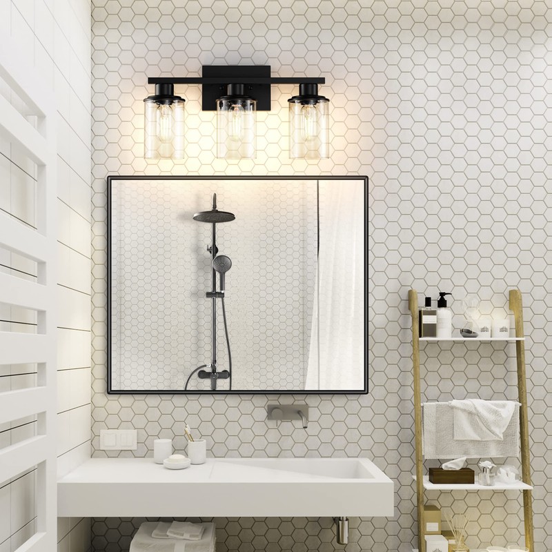 RyaHQ Black Bathroom Vanity Light Fixtures Over Mirror 3-Light Wall