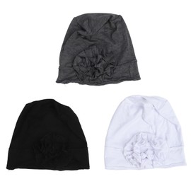 Women Turban Flower Cap Balck White and Gray Pure Color Modal Soft Hair Lossing Head Wrap for Work Travel
