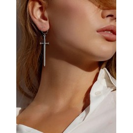 Sword Hoop Earrings Knife Earrings for Women Retro Gothic Sword Earrings Vintage Punk Knife Dangle Earrings Jewelry（Silver）