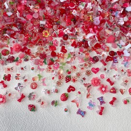 DUOLEIMI Nail Parts, Red, Nail Deco Parts, 100 pcs, Luminous Flowers, Bear, Rabbit, Nail Art, Jewelry Parts, 3D Dimensional, For Character Resin DIY Decoration Parts (Red)