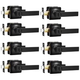 GOBEKOR 8 Pack Interior Door Handles Matte Black Privacy Door Levers Square Bedroom Door Handles with Lock Privacy Door Levers Bathroom Lever