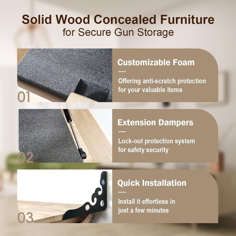 DOLEMODUO Compact Gun Shelf with Hidden Storage, Floating Wall Mount