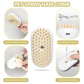 Cat/Dog Brush with Steamer - Shedding Spray Brush for Pet Hair, Bath Brush with Water Comb (white)