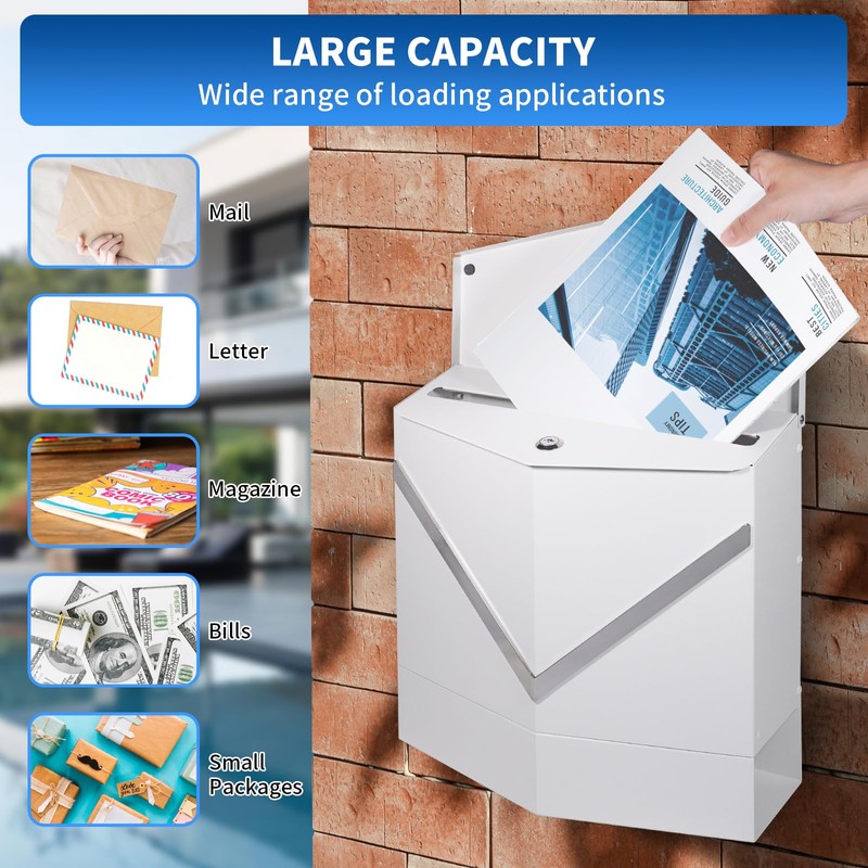 Weatherproof Wall-Mount Locking Mailbox for Outdoor Use - Heavy-Duty Anti-Theft