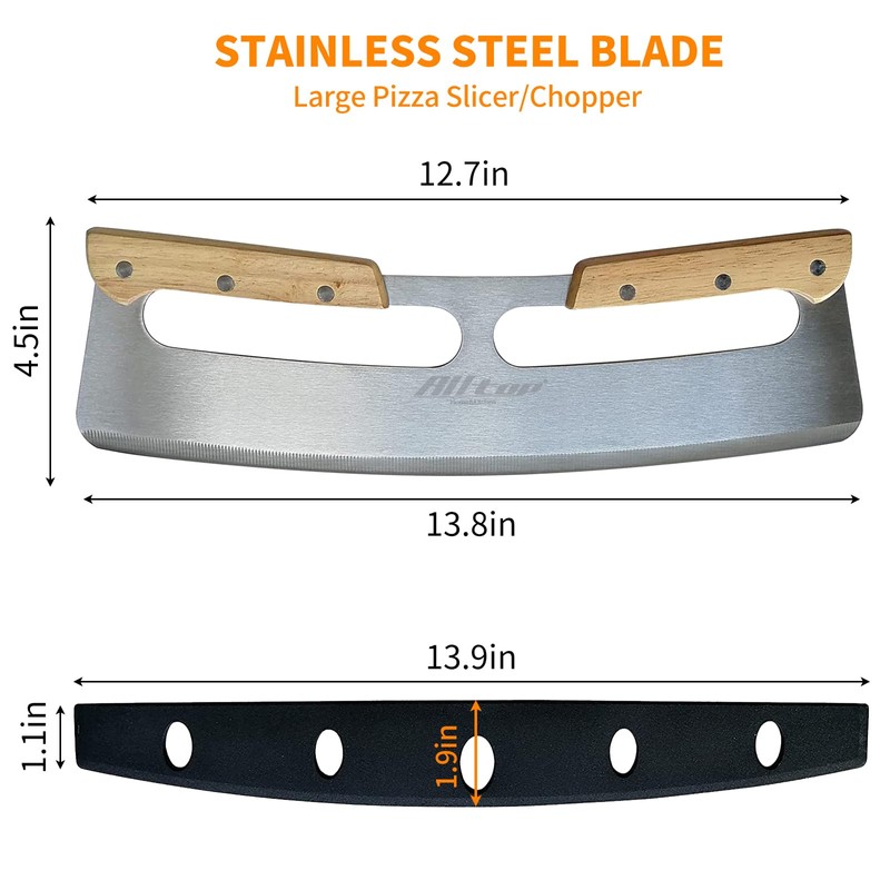 ALLTOP Pizza Cutter Rocker,Stainless Steel Blade Knife With Double Wooden